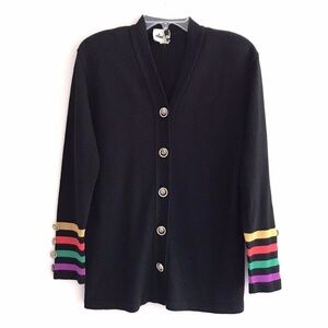 Vintage Ami Knits | Button Front Cardigan Womens 12 Black Ribbed Long Sleeves